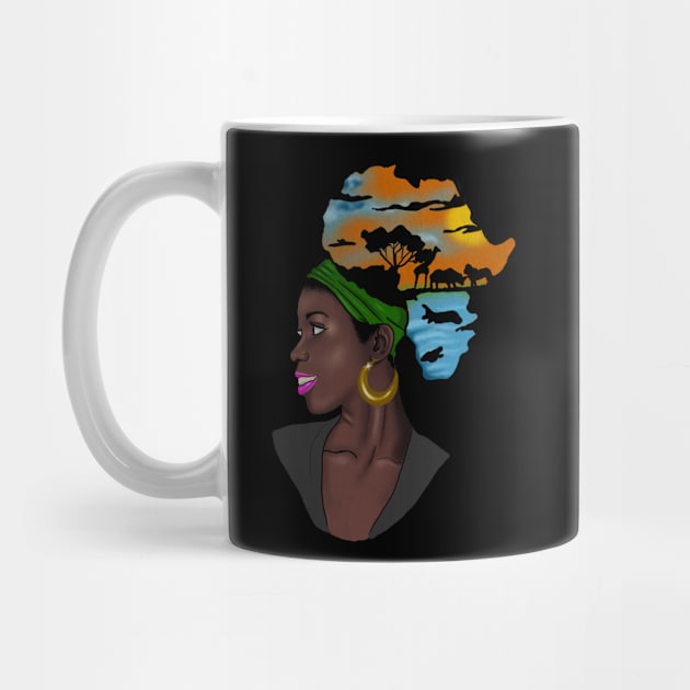 African Woman with Africa Map by Kenzellshop